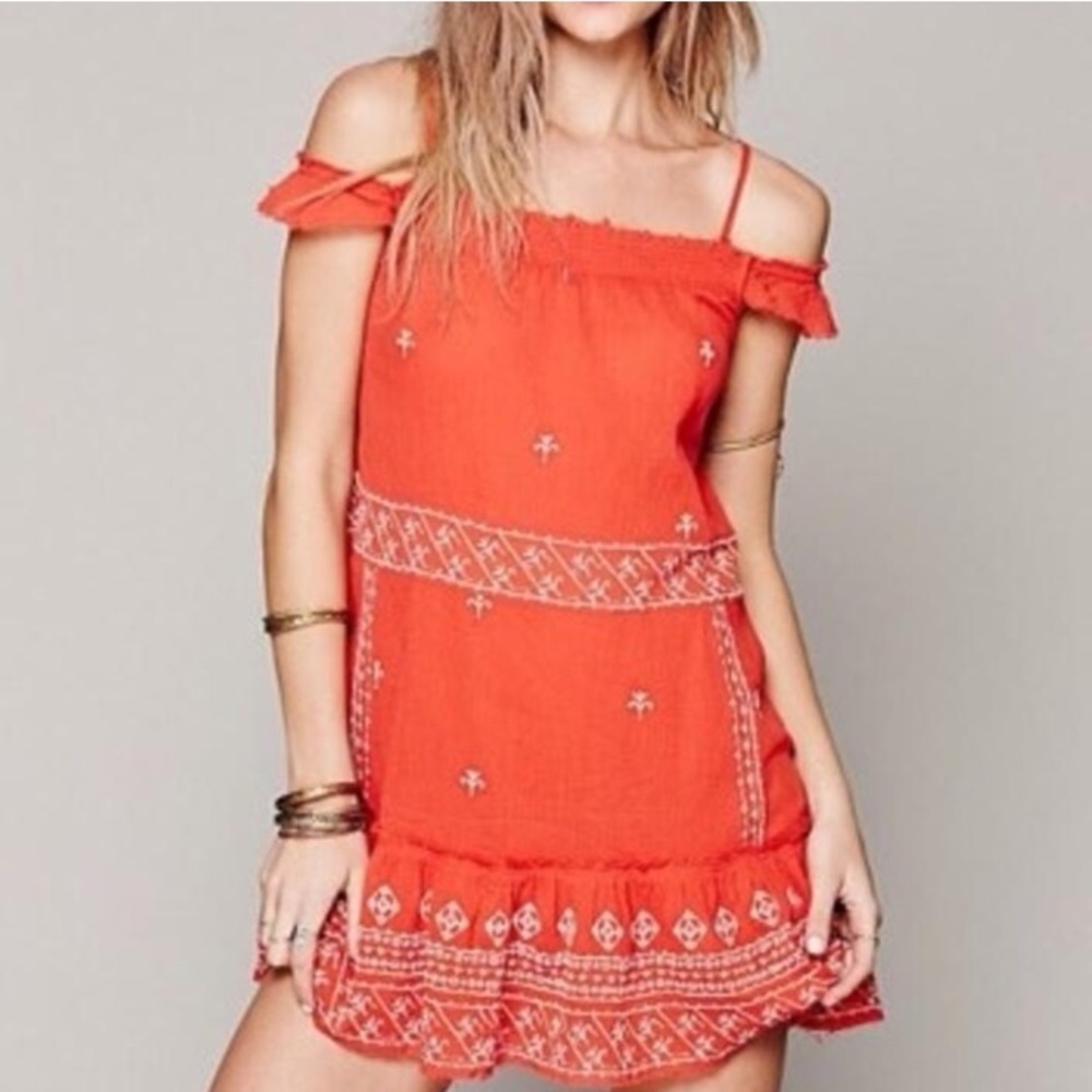 Free People Cold Shoulder Embroidered Tunic Dress